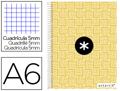 CUADERNO ESPIRAL LIDERPAPEL A6 MICRO ANTARTIK TAPA FORRADA100H 100 GR CUADRO 5MM 4 BANDATRENDING COLOR AMARILLO