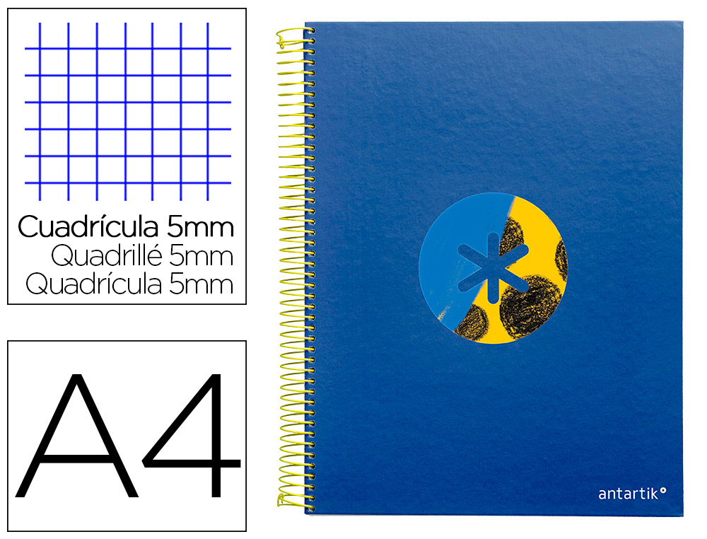 CUADERNO ESPIRAL LIDERPAPEL A4 MICRO ANTARTIK TAPA FORRADA120H 100 GR CUADRO 5 BANDA 4 TALADROS TRENDING AZUL