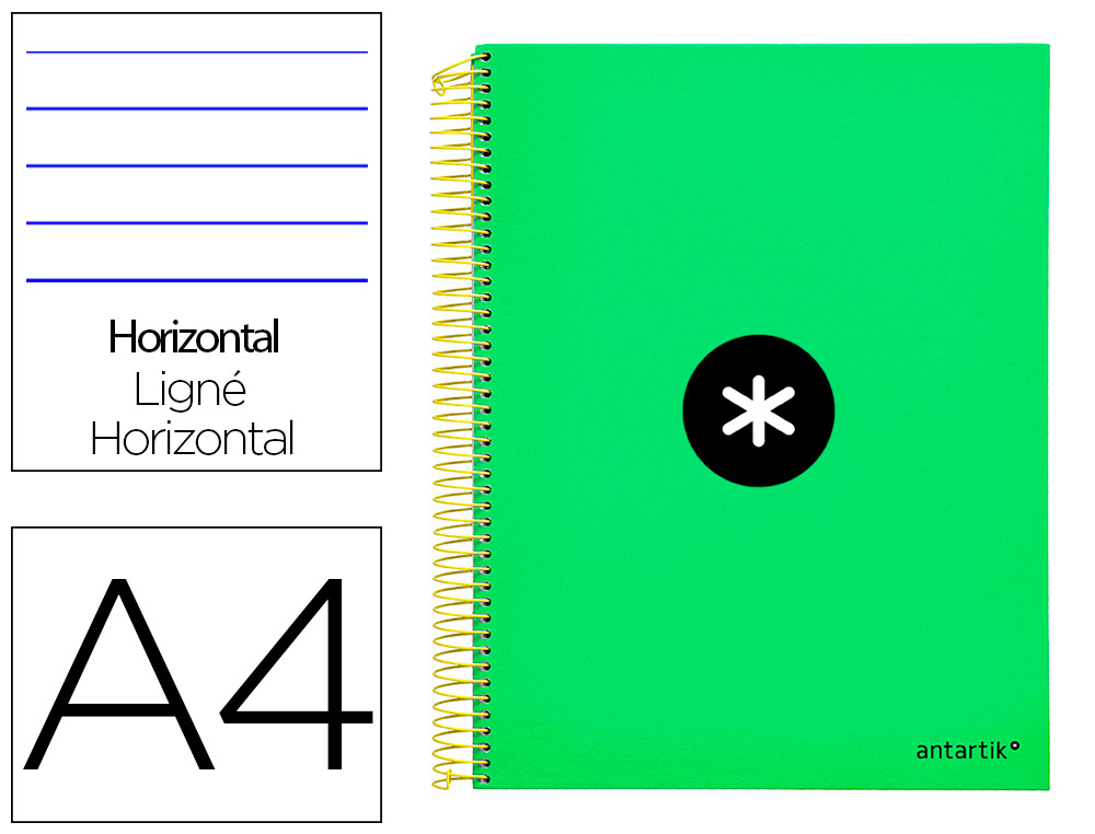 CUADERNO ESPIRAL LIDERPAPEL A4 MICRO ANTARTIK TAPA FORRADA 120H 100 GR HORIZONTAL 5 BANDAS 4 TALADROS COLOR VERDE
