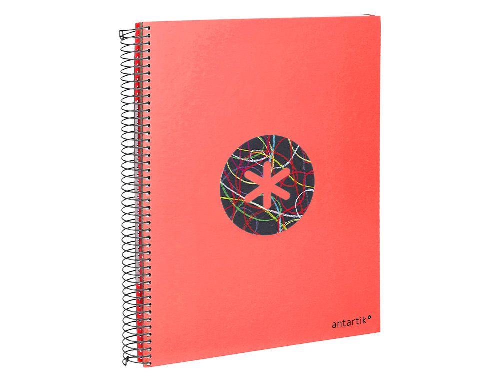 CUADERNO ESPIRAL LIDERPAPEL A4 MICRO ANTARTIK TAPA FORRADA120H 100 GR CUADRO 5 BANDA 4 TALADROS TRENDING ROJO