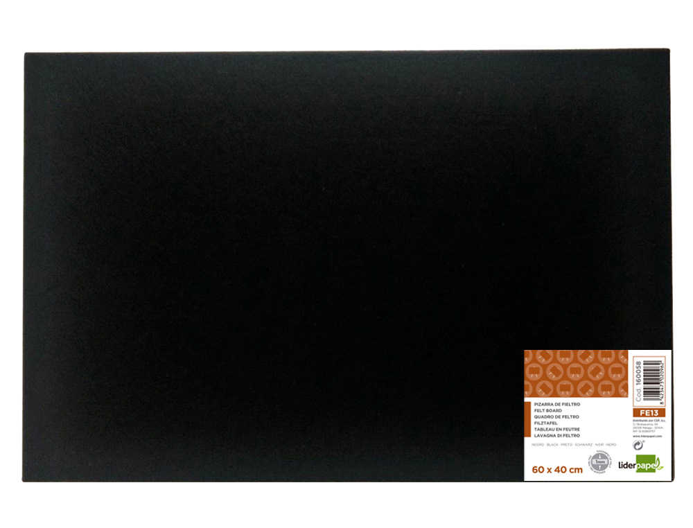 TABLERO DE ANUNCIOS LIDERPAPEL FIELTRO COLOR NEGRO 40X60 CM
