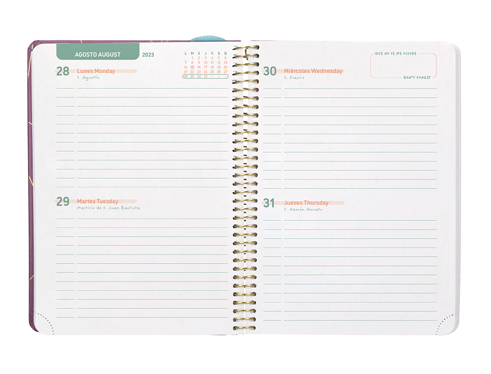 AGENDA ESCOLAR LIDERPAPEL CURSO 23-24 COLLEGE CLASSIC LINES DIN A5 BILINGUE DOS DIAS PAGINA CARTON FORRADO ESPIRAL