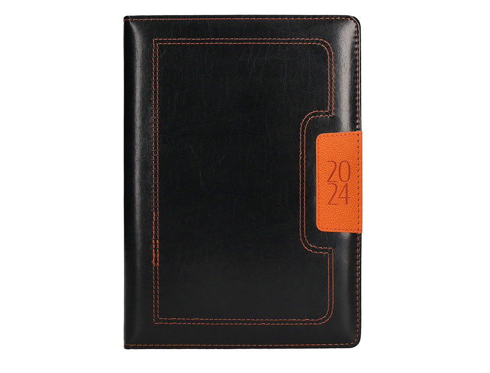 AGENDA ENCUADERNADA LIDERPAPEL DORIOS 15X21 CM 2024 DIA PAGINA COLOR NEGRO Y NARANJA PAPEL 70 GR