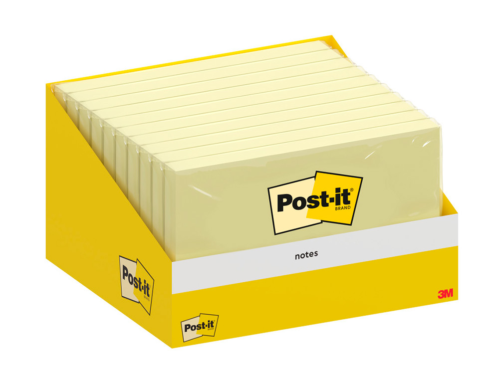 BLOC DE NOTAS ADHESIVAS QUITA Y PON POST-IT 76X127 MM 100 HOJAS AMARILLO CANARIO RETRACTILADO INDIVIDUALMENTE