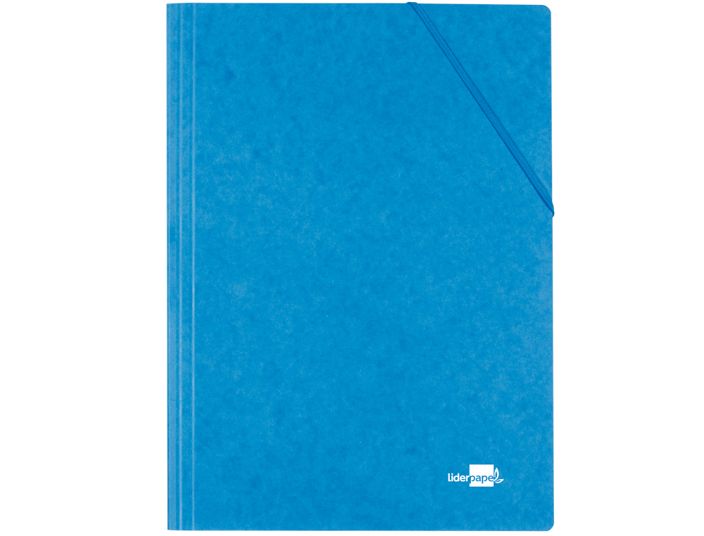 CARPETA LIDERPAPEL GOMAS TRES SOLAPAS CARTON SIMIL PRESPAN FOLIO COLOR AZUL
