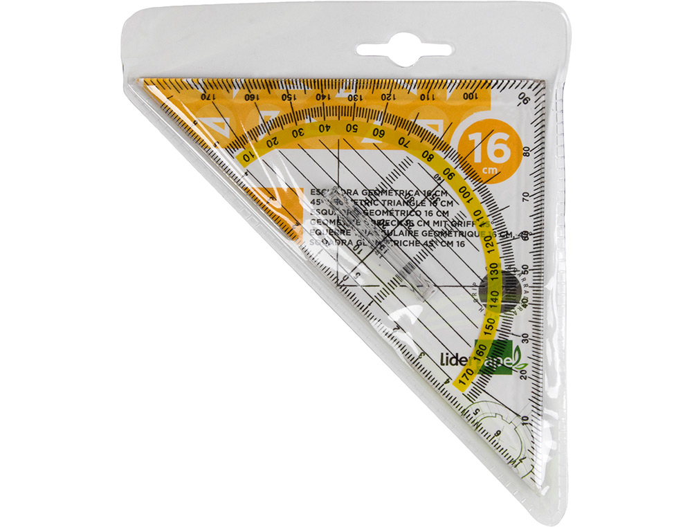 ESCUADRA LIDERPAPEL GEOMETRIA 16 CM PLASTICO CRISTAL CON PESTAA DE SUJECCION
