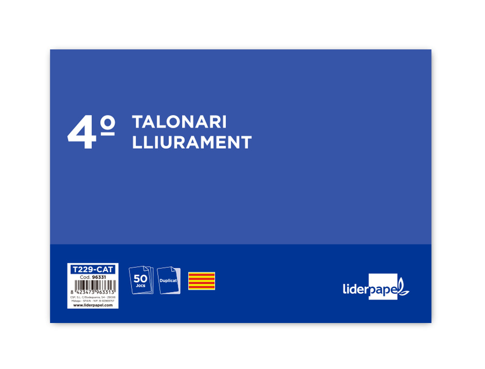 TALONARIO LIDERPAPEL ENTREGAS CUARTO ORIGINAL Y COPIA T229 APAISADO TEXTO EN CATALAN