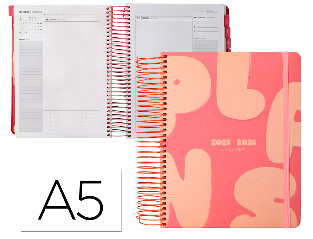 AGENDA ESCOLAR ANTARTIK 25-26 ESPIRAL PLANS NARANJA DIA PAGINA A5 BILINGE PAPEL FSC 80 GR