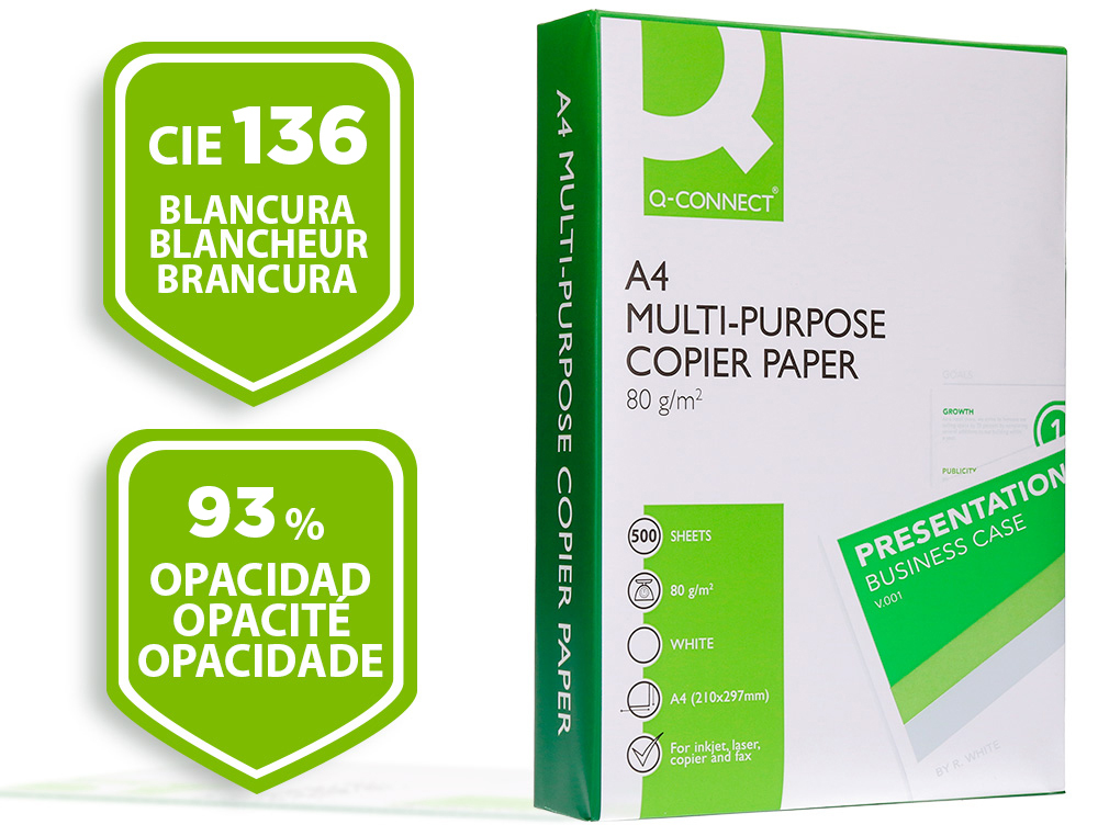 PAPEL FOTOCOPIADORA Q-CONNECT ECONOMY DIN A4 80 GRAMOS PAQUETE DE 500 HOJAS