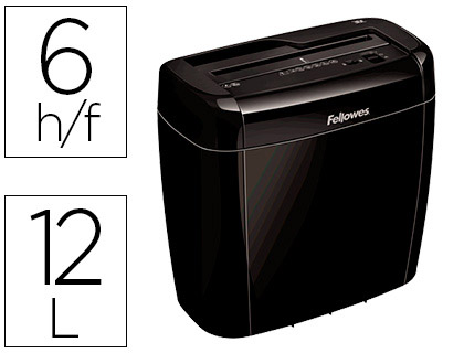 DESTRUCTORA DE DOCUMENTOS FELLOWES 36C CAPACIDAD DE CORTE 6 HOJAS PARTICULAS DESTRUYE GRAPAS CLIPS TARJETAS