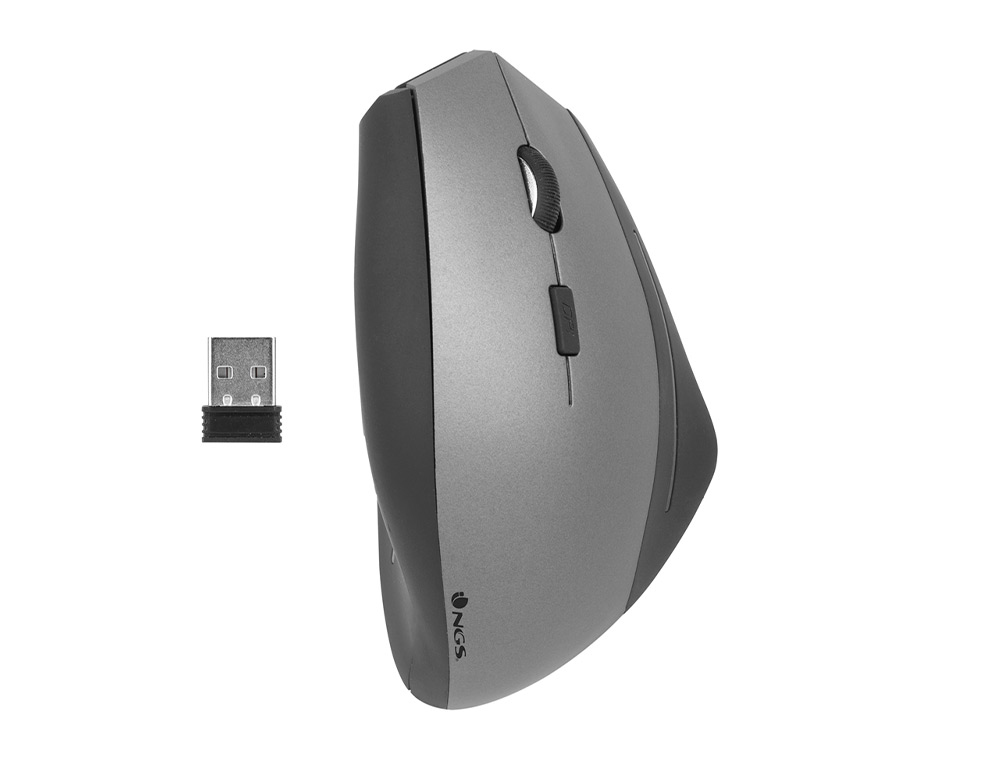 RATON NGS EVO ZEN OPTICO ERGONOMICO 800/1200/1600 DPI INALAMBRICO 5 BOTONES RECEPTOR USB 2,4 GHZ COLOR GRIS