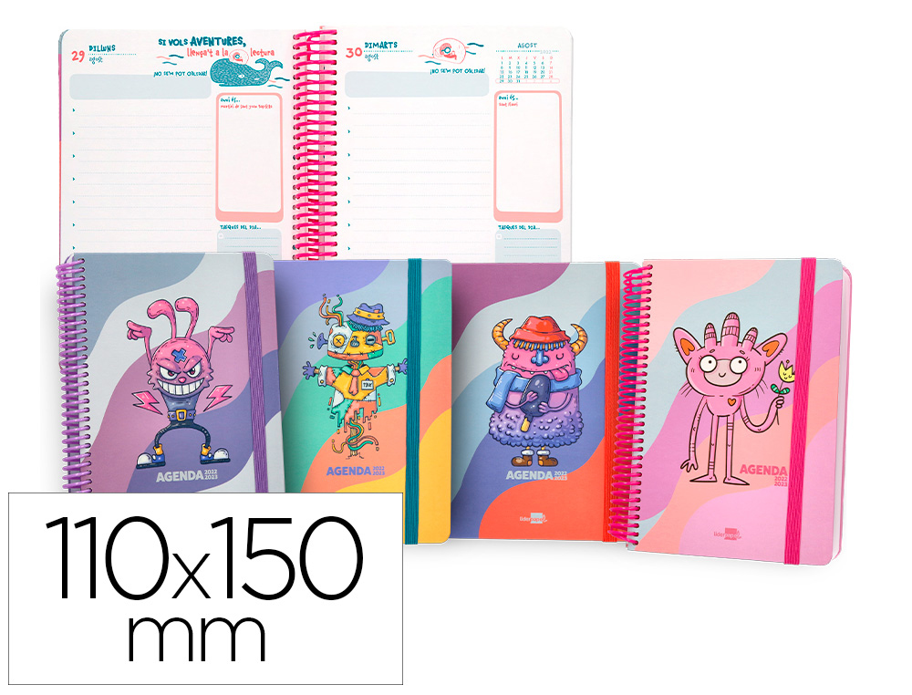 AGENDA ESCOLAR LIDERPAPEL CURSO 22-23 CLASSIC MINI CATALAN DIA PAGINA ESPIRAL CIERRE CON GOMA