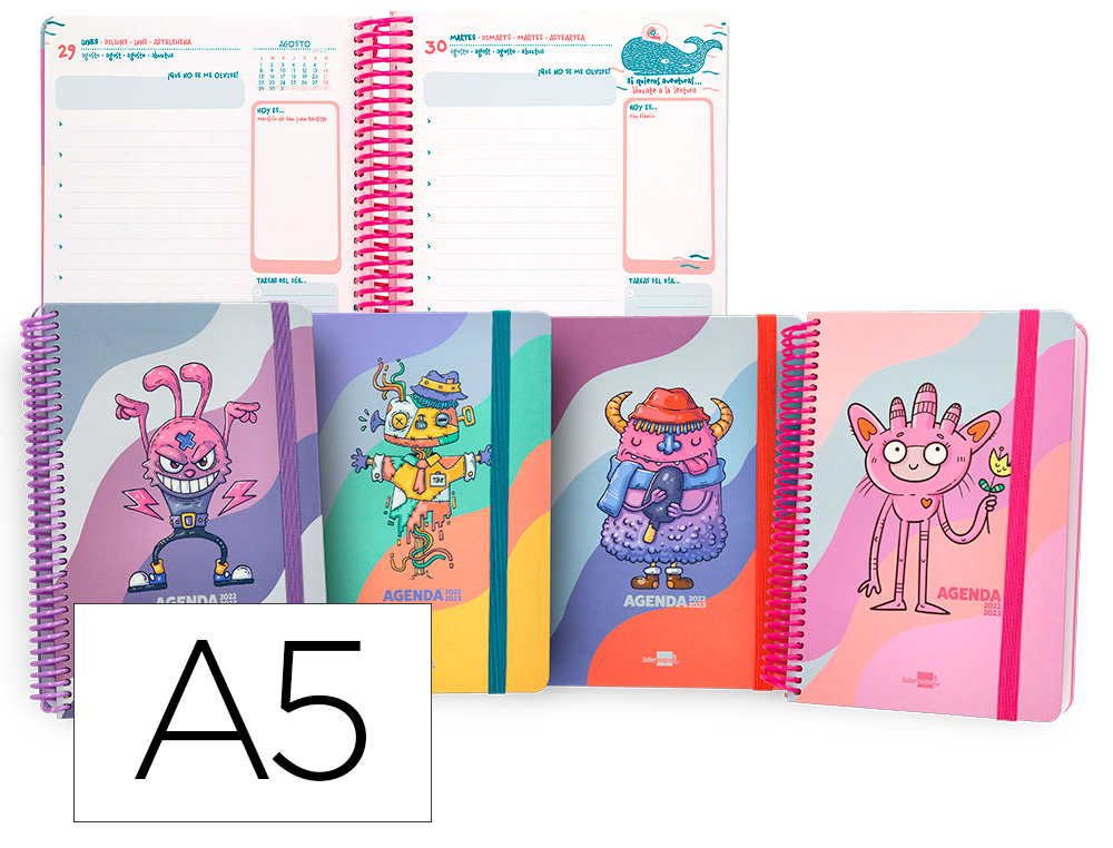 AGENDA ESCOLAR LIDERPAPEL CURSO 22-23 CLASSIC DIN A5 TETRALINGUE DIA PAGINA ESPIRAL CIERRE CON GOMA