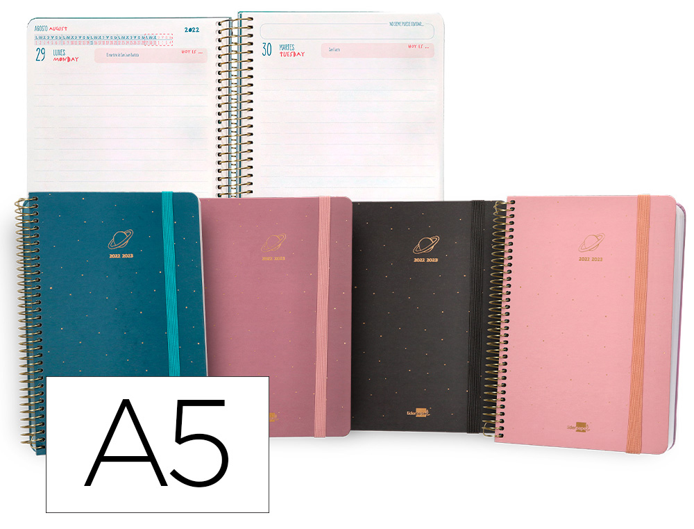 AGENDA ESCOLAR LIDERPAPEL CURSO 22-23 COLLEGE CLASSIC PLANET DIN A5 BILINGUE DIA PAGINA CARTON FORRADO