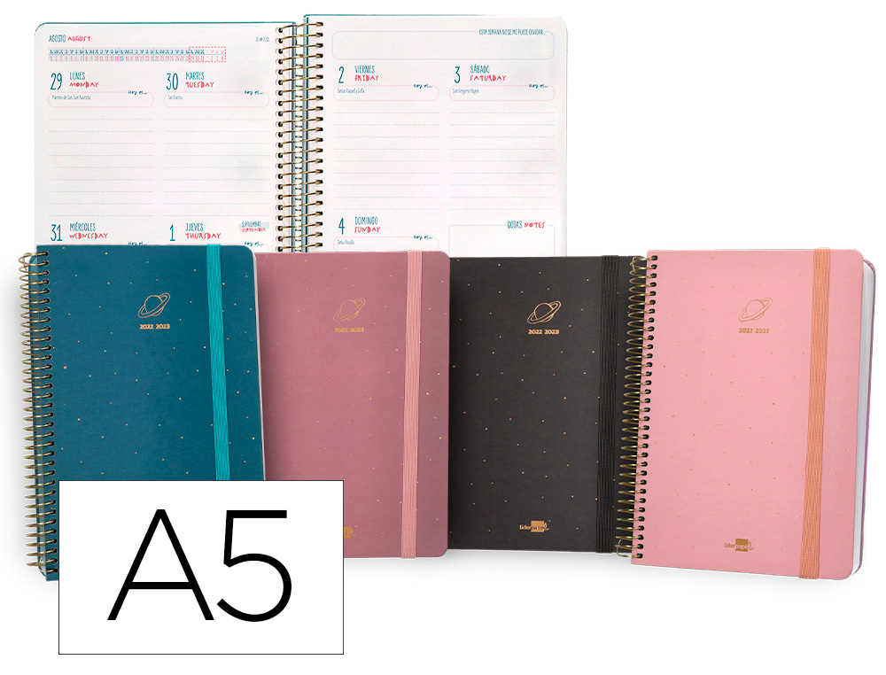 AGENDA ESCOLAR LIDERPAPEL CURSO 22-23 COLLEGE CLASSIC PLANET DIN A5 BILINGUE SEMANA VISTA CARTON FORRADO