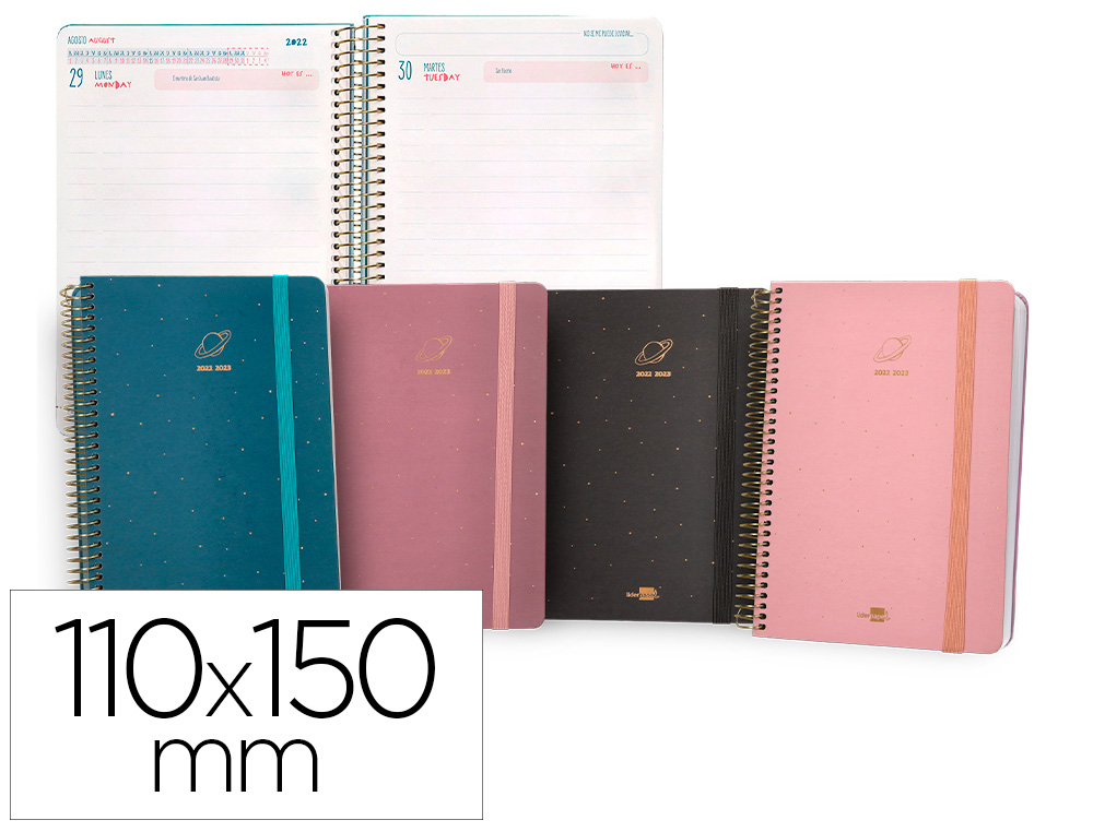 AGENDA ESCOLAR LIDERPAPEL CURSO 22-23 COLLEGE CLASSIC PLANET MINI BILINGUE DIA PAGINA CARTON FORRADO