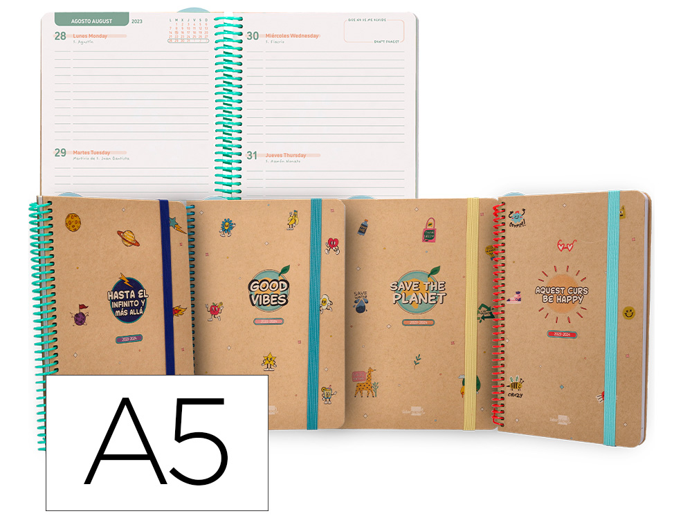 AGENDA ESCOLAR LIDERPAPEL CURSO 23-24 CLASSIC DIN A5 BILINGUE DOS DIA PAGINA ESPIRAL CIERRE CON GOMA