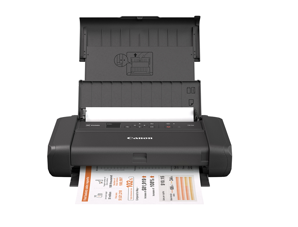 IMPRESORA CANON PIXMA TR150 TINTA COLOR 9 PPM NEGRO/5 PPM COLOR 20X25 CM WIFI BANDEJA ENTRADA 50 HOJAS CON BATERIA