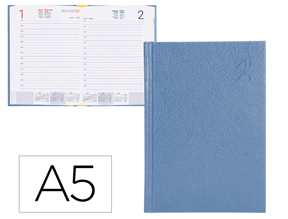 AGENDA ENCUADERNADA LIDERPAPEL CORFU A5 2025 DIA PAGINA COLOR AZUL CLARO PAPEL 60 GR