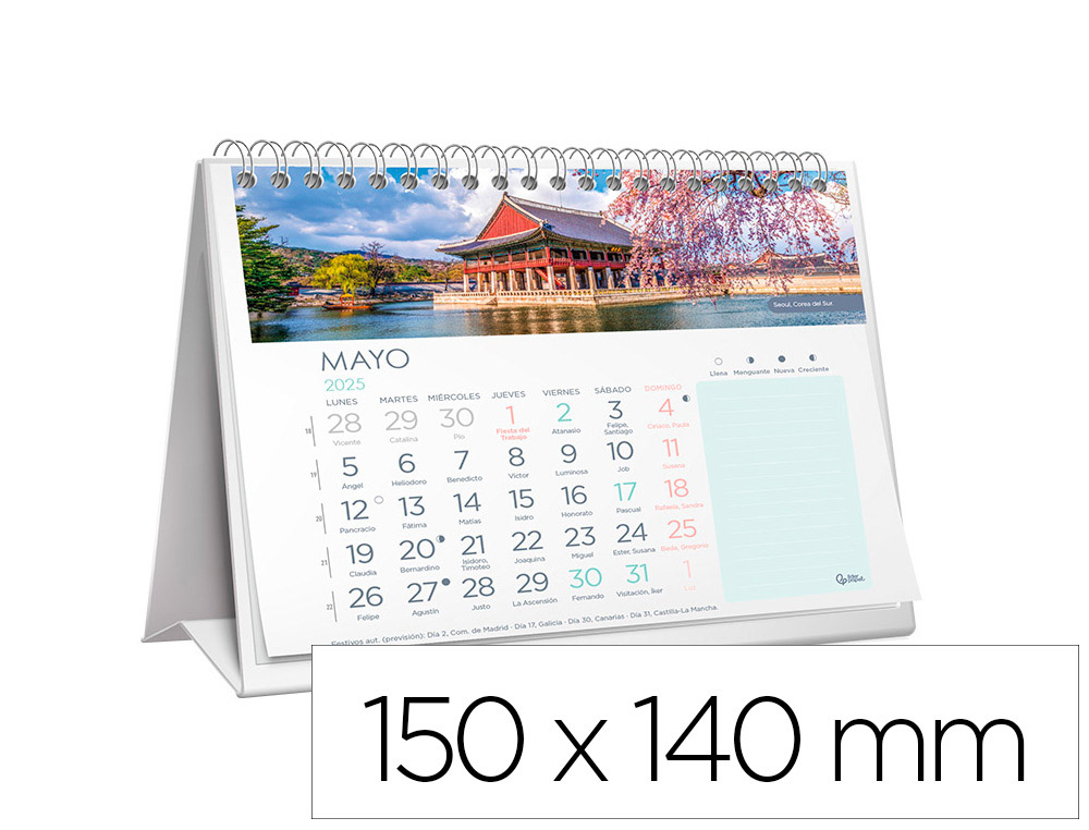 CALENDARIO ESPIRAL TRIANGULAR LIDERPAPEL IMAGENES 2025 14X15 CM PAPEL 128 GR CON PEGATINAS