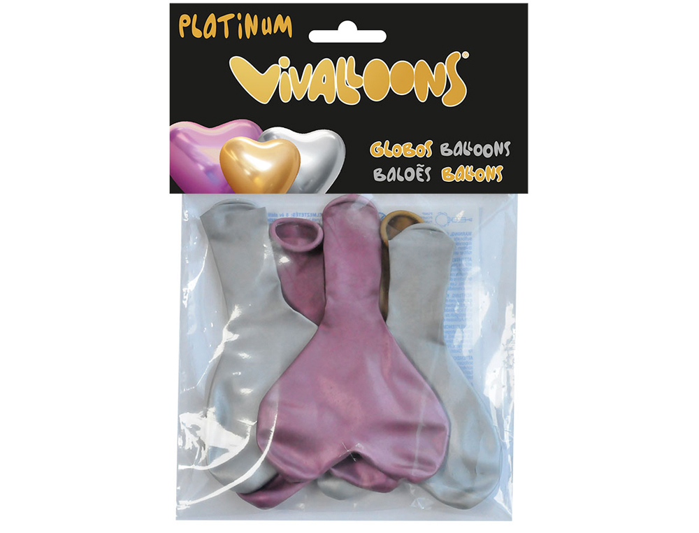 GLOBO 100% LATEX BIODEGRADABLE CORAZON PLATINUM BLISTER DE 5 UNIDADES