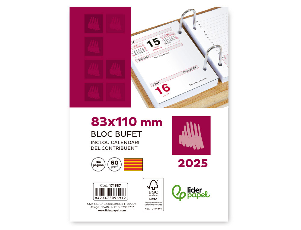 BLOC BUFETE LIDERPAPEL 2025 80X110 MM PAPEL 80 GR TEXTO EN CATALAN