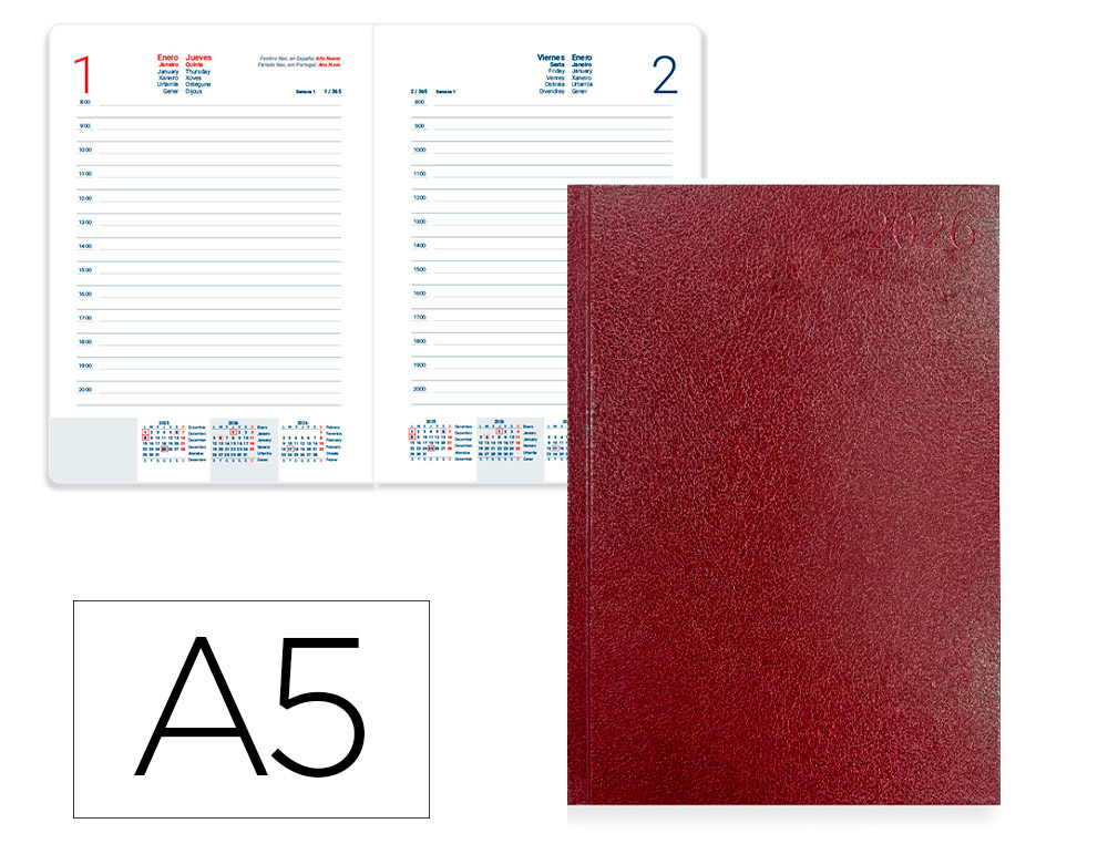 AGENDA ENCUADERNADA LIDERPAPEL CORFU 150X210 MM 2026 DIA PAGINA ROJO PAPEL 60 GR