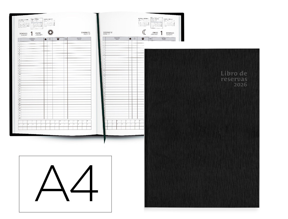 LIBRO DE RESERVAS LIDERPAPEL 2026 DIN A4 DOS PAGINAS DIA 752 PAGINAS PAPEL BLANCO 70 GR FSC