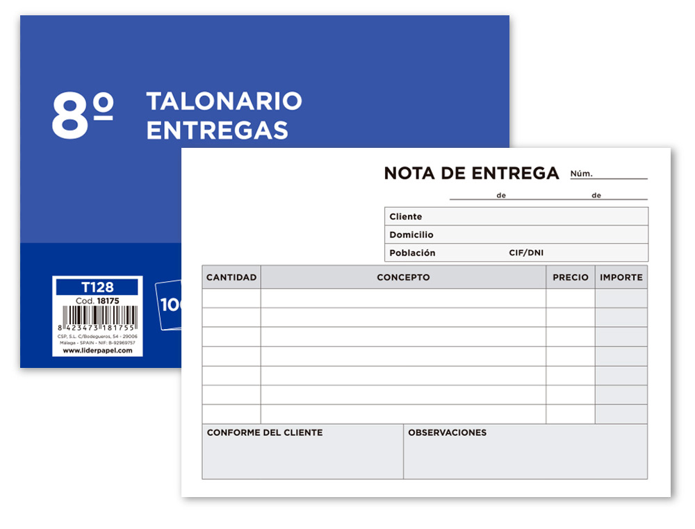TALONARIO LIDERPAPEL ENTREGAS 8 ORIGINAL T128 APAISADO