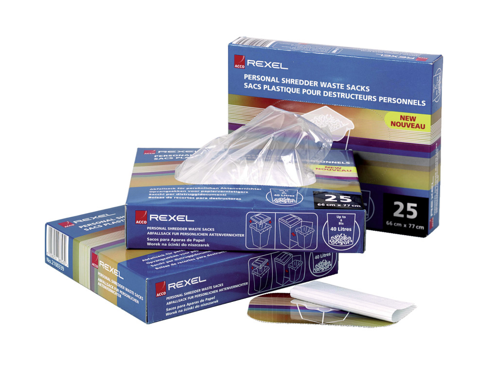 BOLSA DE RESIDUOS REXEL RECICLABLE PARA DESTRUCTORA AS3000 CAPACIDAD 175 LITROS CAJA DE 100 UNIDADES