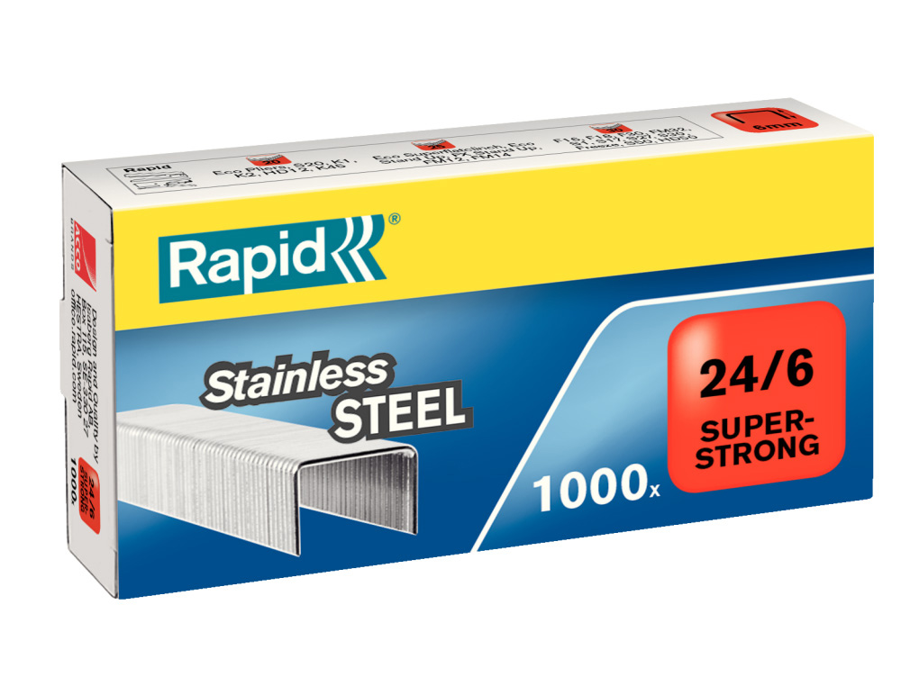 GRAPAS RAPID 24/6 SUPER STRONG ACERO INOXIDABLE CAJA 1000 UNIDADES