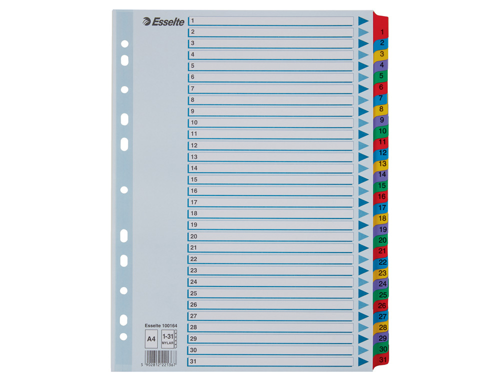 SEPARADOR NUMERICO ESSELTE CARTULINA 1-31 JUEGO DE 31 SEPARADORES DIN A4 MULTITALADRO