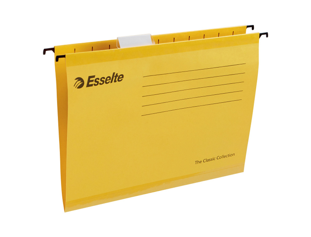 CARPETA COLGANTE ESSELTE DIN A4 CARTULINA 210 G/M2 VISOR SUPERIOR LOMO V COLOR AMARILLO CAJA DE 25 UNIDADES