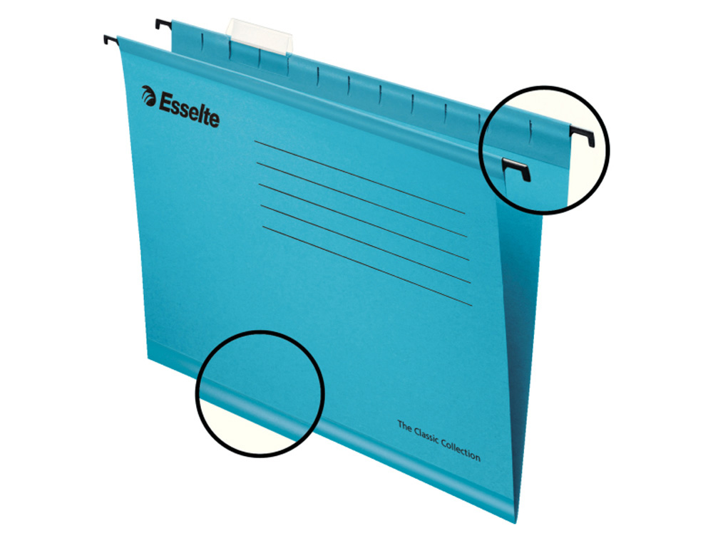 CARPETA COLGANTE ESSELTE DIN A4 CARTULINA 210 G/M2 VISOR SUPERIOR LOMO V COLOR AZUL CAJA DE 25 UNIDADES