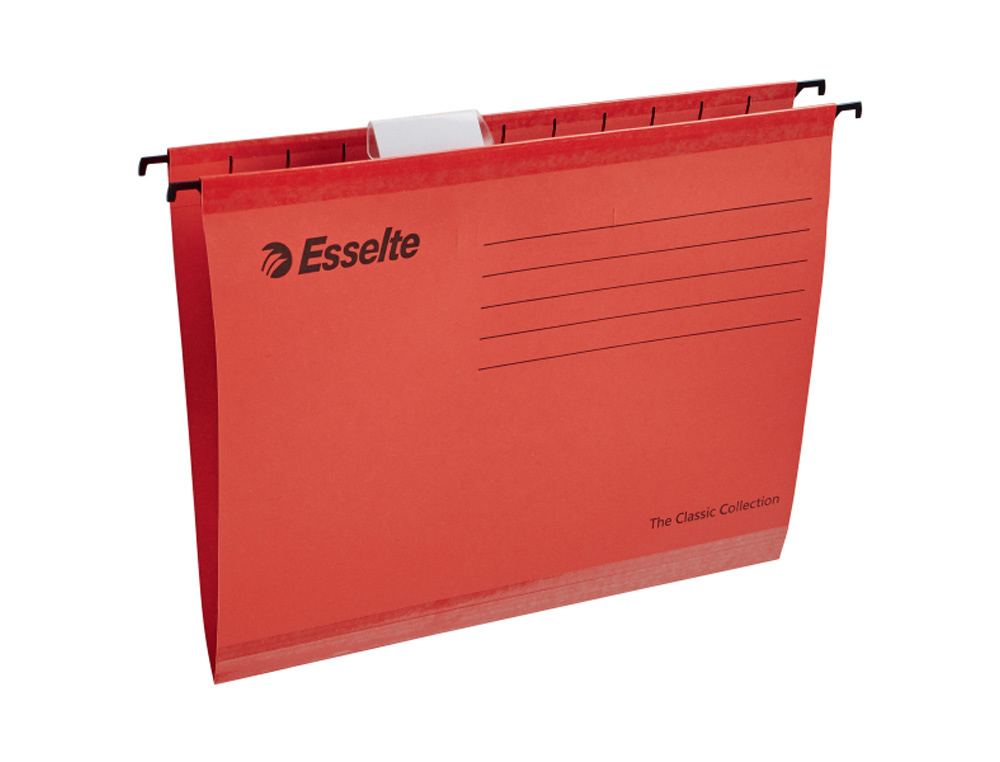 CARPETA COLGANTE ESSELTE DIN A4 CARTULINA 210 G/M2 VISOR SUPERIOR LOMO V COLOR ROJO CAJA DE 25 UNIDADES