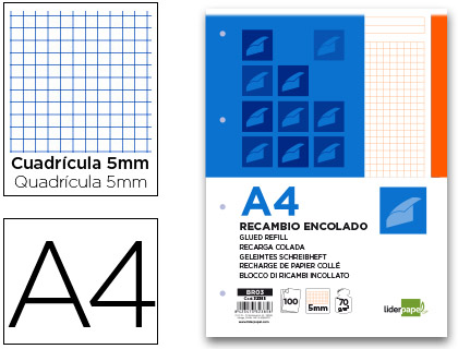 BLOC ENCOLADO LIDERPAPEL CUADRO 5MM NARANJA A4 NATURAL 100 HOJAS 70 G/M2