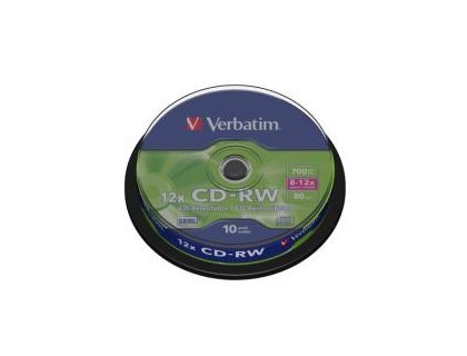 CD-RW VERBATIM CAPACIDAD 700MB VELOCIDAD 12X PACK 10 UNIDADES