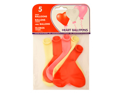 GLOBO 100% LATEX BIODEGRADABLE CON FORMA CORAZON BOLSA DE 5 UNIDADES