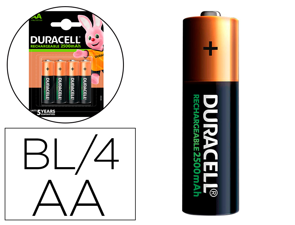 PILA DURACELL RECARGABLE STAYCHARGED AA 2500 MAH BLISTER DE 4 UNIDADES