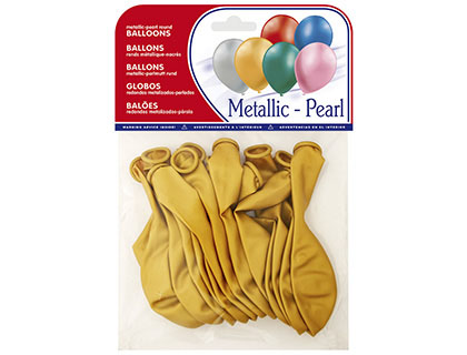 GLOBO 100% LATEX BIODEGRADABLE METALIZADO ORO BOLSA DE 15 UNIDADES