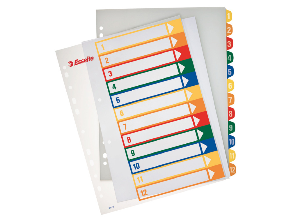 SEPARADOR NUMERICO PROYECTO ESSELTE PLASTICO 1-12 JUEGO DE 12 SEPARADORES IMPRIMIBLE DIN A4+ MULTITALADRO