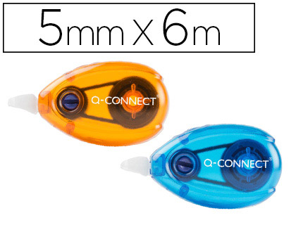 CORRECTOR Q-CONNECT CINTA BLANCO 5 MM X 6 MT BLISTER 2 UNIDADES AZUL Y NARANJA