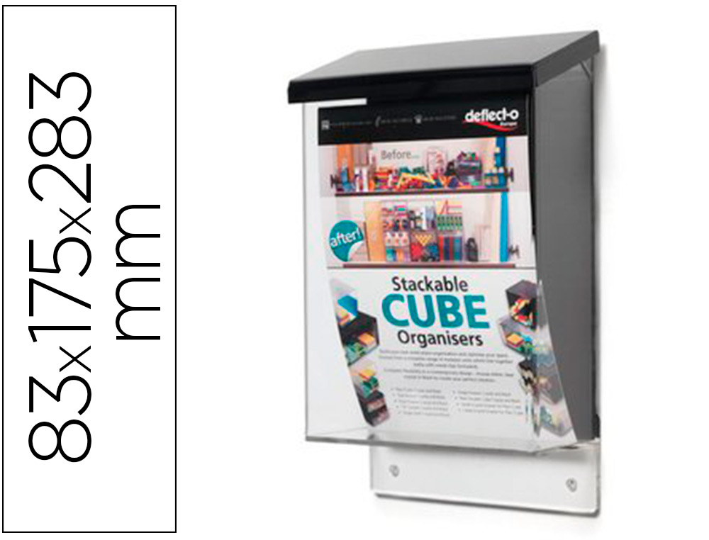 BUZON DEFLECTO PARA MATERIAL PUBLICITARIO COLOR TRANSPARENTE CON TAPA NEGRA 83X175X283 MM